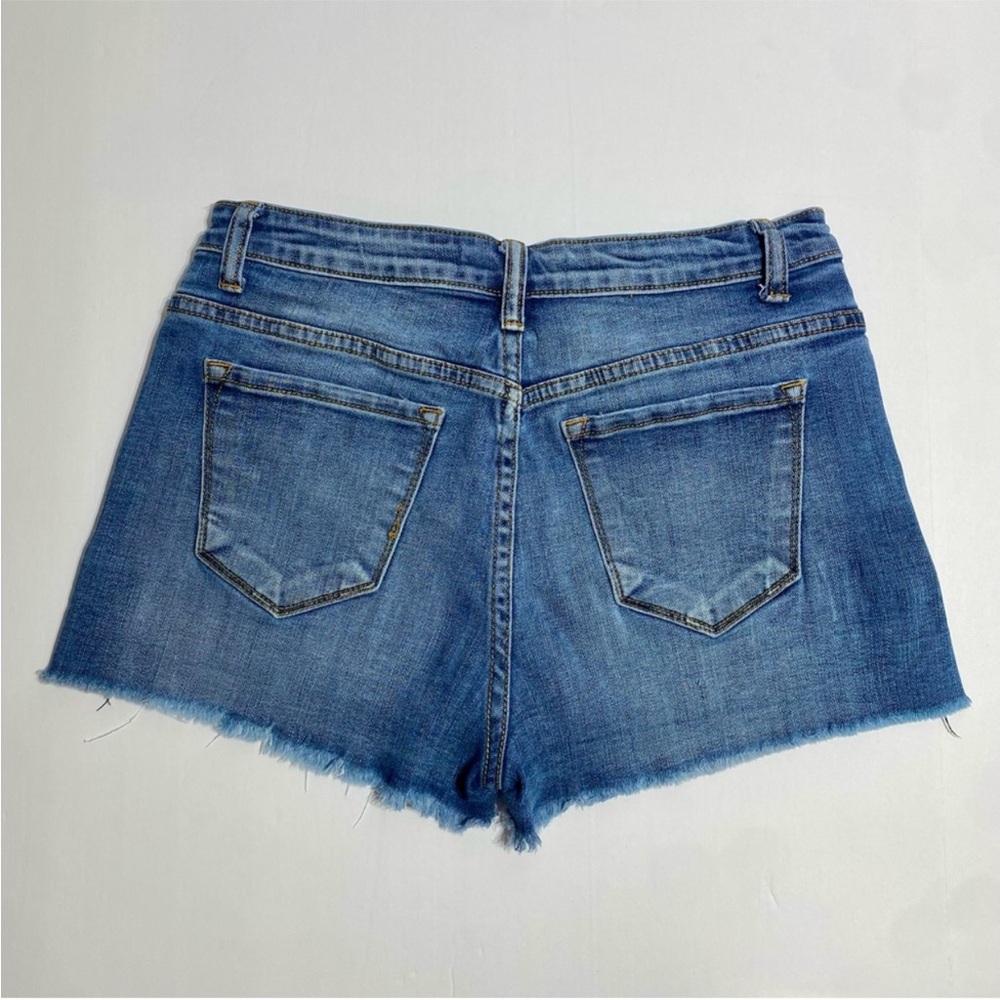 KANCAN High Rise Button Fly Denim Shorts | Distressed Raw Hem | Size 9/28 - Picture 5 of 10